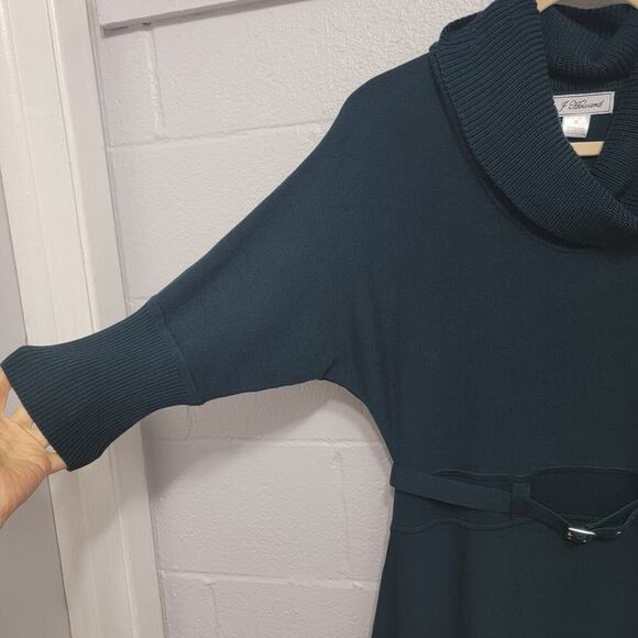 J Howard Dark Green Knit Dress XL Cowl Neck Dolman Bodycon Belt - Picture 6 of 13